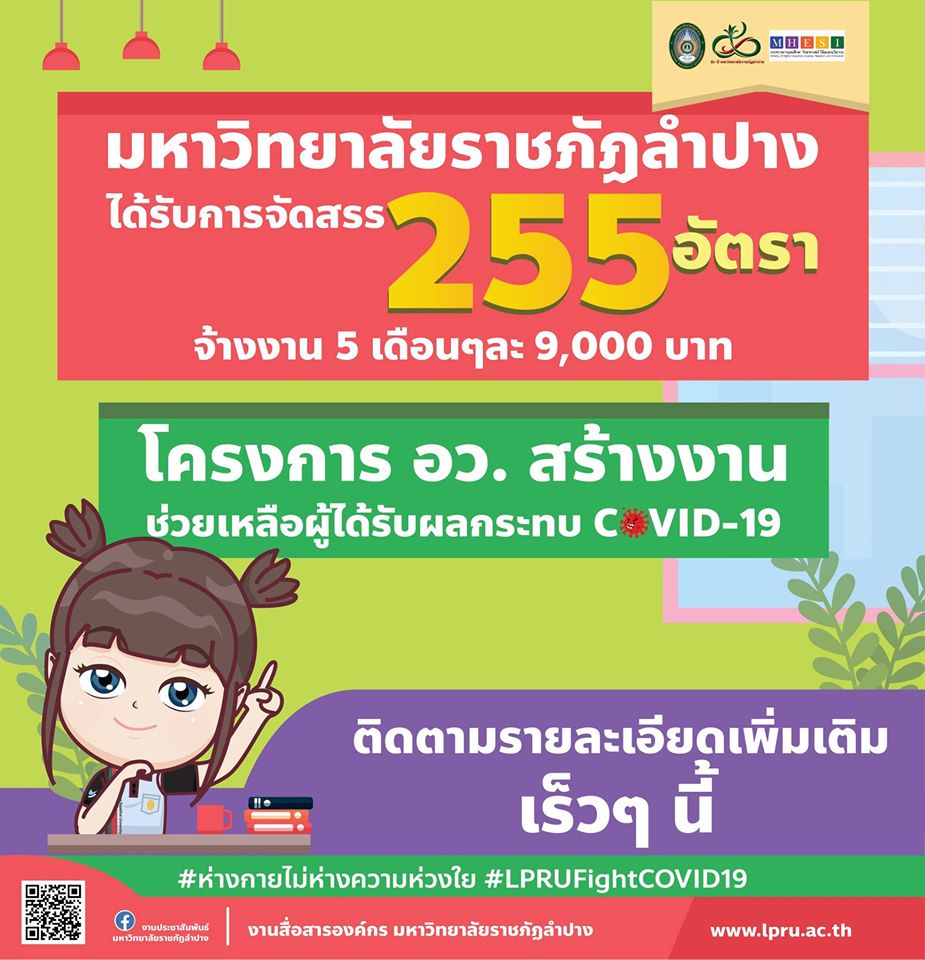 มหาวิทยาลัยราชภัฏลำปาง เตรียมเปิดรับสมัครงาน จำนวน 255 อัตรา